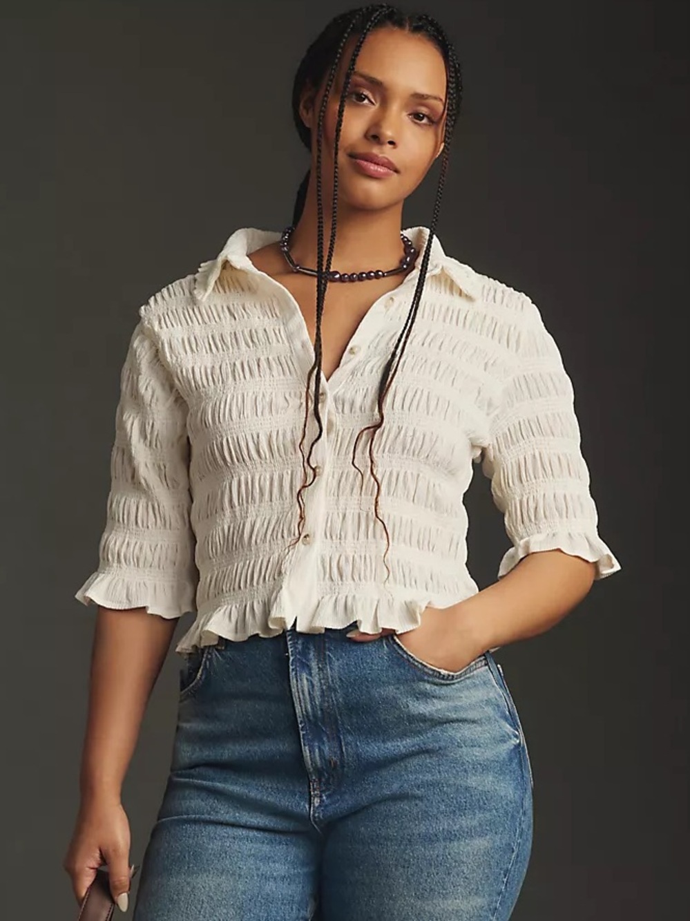 Anthropologie • Maeve Smocked Button-Front Top